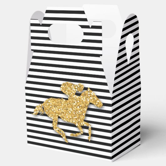 Nep goud glinsterende renpaard zwart witte strepen bedankdoosjes (Geopend)