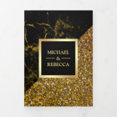 Nep Goud Glitter Goud Marmer Foto Bruiloft Drieluik Uitnodiging (Cover)