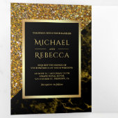 Nep Goud Glitter Goud Marmer Foto Bruiloft Drieluik Uitnodiging (Binnenzijde eerst)