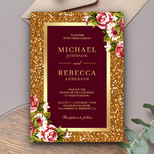 Nep Goud Glitter Roze Bloem Burgundy Rood Trouwfee Kaart