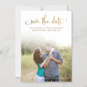 Nep Goud Glitter Script Save the Date Magnetische Uitnodiging (Voorkant)