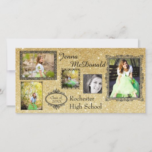 Nep goud glitters - afstudeeraankondiging fotocard aankondiging (Voorkant)