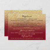 Nep goud glitters bruine details bruiloft informatiekaartje (Voorkant / Achterkant)