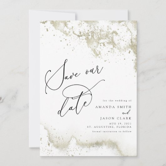 Nep goud glitters Modern script save the date Kaart (Voorkant)