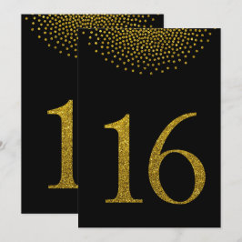 Nep goud glitters op zwarte tafelnummerkaart kaart