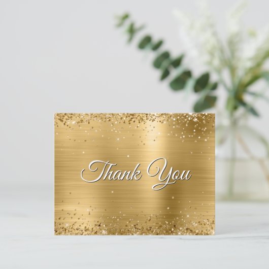 Nep goud glittersprenkels folie bedankt briefkaart (Staand voorkant)