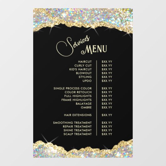 Nep Goud Iriserende Glitter Diensten Menu Raamsticker (Vel)