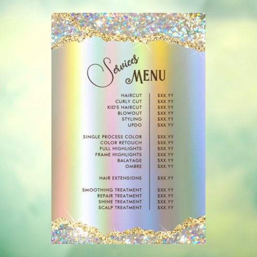 Nep goud iriserende glitters Foil Services Menu Raamsticker (Vel 3)