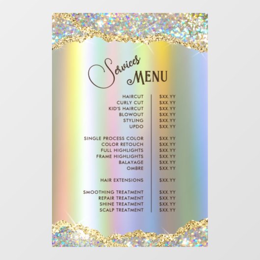 Nep goud iriserende glitters Foil Services Menu Raamsticker (Vel)