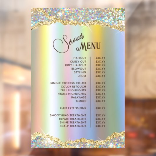 Nep goud iriserende glitters Foil Services Menu Raamsticker (Vel 2)