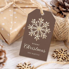 Nep Goud Sneeuwvlok Bruin Aangepaste Feestdagen Cadeaulabel