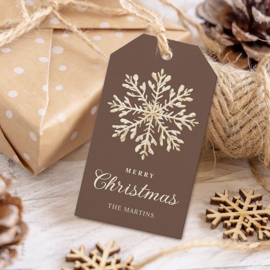 Nep Goud Sneeuwvlok Bruin Aangepaste Feestdagen Cadeaulabel