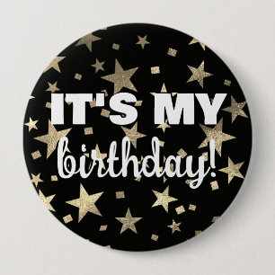 Nep goud sterren Zwart confetti Het is mijn verjaa Ronde Button 4,0 Cm