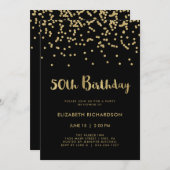 Nep goudconfetti op zwart | 50ste verjaardagsfeest kaart (Voorkant / Achterkant)