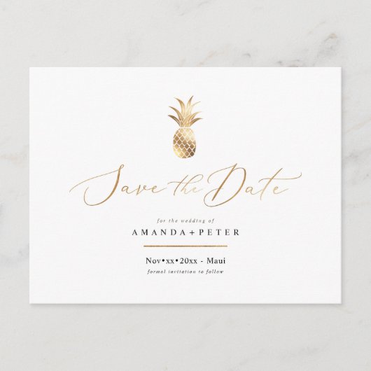 Nep gouden ananas Save the Date Briefkaart (Voorkant)