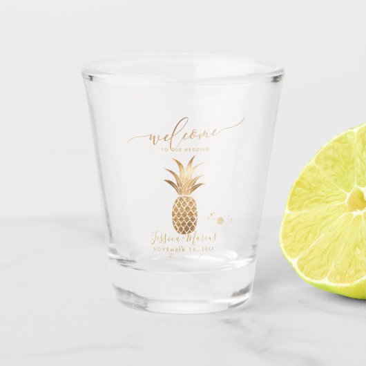 Nep gouden ananas welkom shot glas (Voorkant)