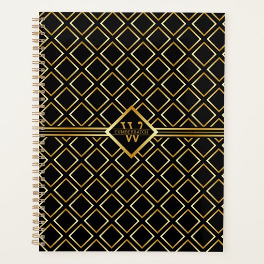 Nep Gouden As Monogram – Zwart & Goud Planner (Voorkant)