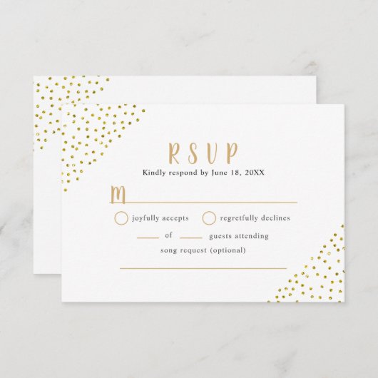 Nep gouden confetti bruiloftsbuffet RSVP (Voorkant / Achterkant)