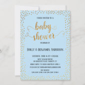 Nep Gouden Confetti Typografie Blauwe Baby Shower Kaart (Voorkant)