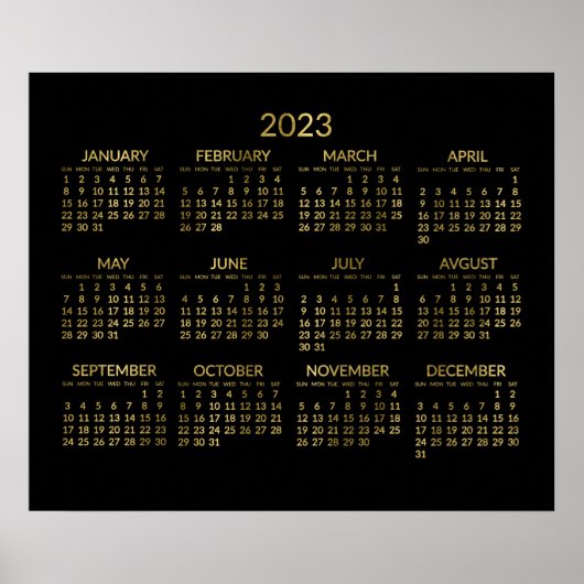 Nep gouden en zwarte jaarlijkse kalender 2023 post poster (Voorkant)