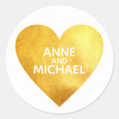 Nep gouden folie Liefdeshart met bruid en bruidego Ronde Sticker (Voorkant)