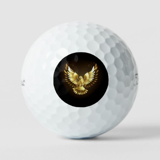 Nep gouden folie vredesduif op zwart golfballen (Voorkant)