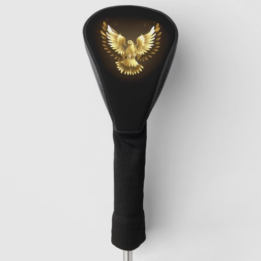Nep gouden folie vredesduif op zwart golfheadcover (Voorkant)