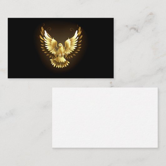 Nep gouden folie vredesduif op zwart informatiekaartje (Voorkant / Achterkant)