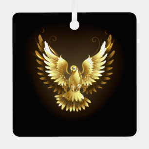 Nep gouden folie vredesduif op zwart metalen ornament