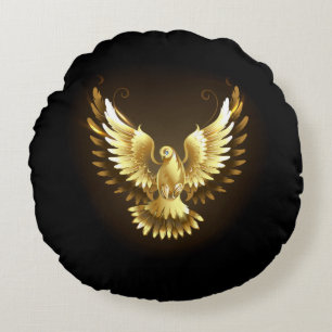 Nep gouden folie vredesduif op zwart rond kussen
