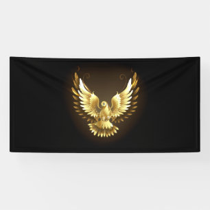 Nep gouden folie vredesduif op zwart spandoek