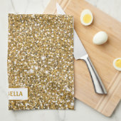 Nep gouden gele glitter textuur uitzicht & naam theedoek (Quarter Fold)