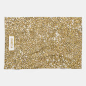 Nep gouden gele glitter textuur uitzicht & naam theedoek (Horizontaal)