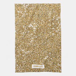 Nep gouden gele glitter textuur uitzicht & naam theedoek