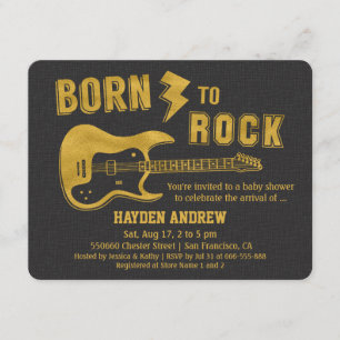 Nep gouden gitaar Rockstar Baby Shower uitnodiging