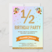 Nep gouden glinsterende bloemenvier half verjaarda kaart (Voorkant)