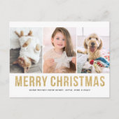 Nep gouden glitter drie foto collage Kerstmis Feestdagenkaart (Voorkant)