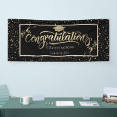 Nep gouden glitters afstudeerhoed, confetti spandoek (Beurs)