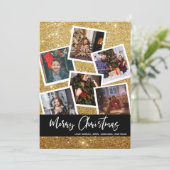 Nep gouden glitters Multi foto Prettig kerstfeest (Staand voorkant)