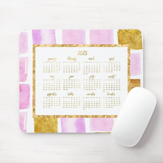 Nep gouden jaarlijkse 2025 kalender muismatten roz (Met muis)