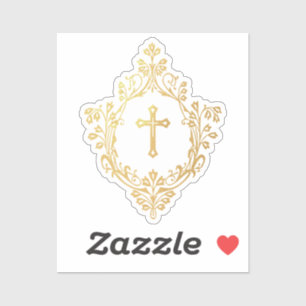 Nep gouden kruis in krans Elegante vintage religie Sticker