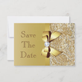 Nep gouden pailletten en strik trouwkaart Save The Date