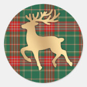 Nep gouden rendier plaid ronde sticker (Voorkant)