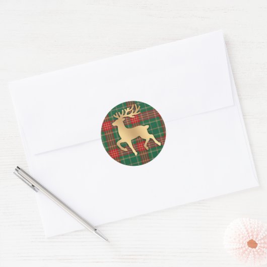 Nep gouden rendier plaid ronde sticker (Envelop)
