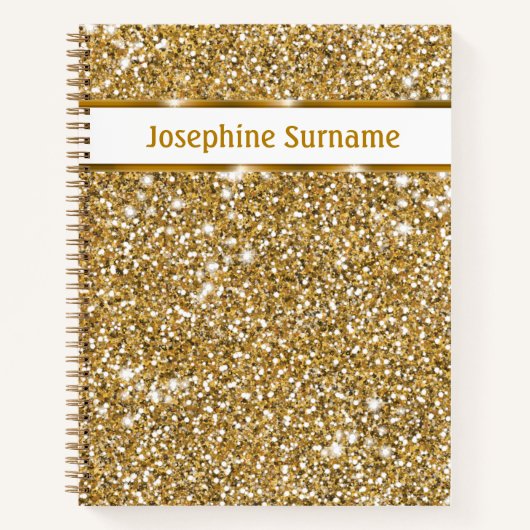Nep goudgele glittertextuur & aangepaste tekst notitieboek (Voorkant)
