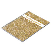 Nep goudgele glittertextuur & aangepaste tekst notitieboek (Linkerzijde)