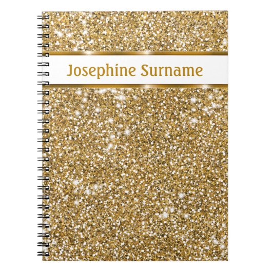 Nep goudgele glittertextuur & aangepaste tekst notitieboek (Voorkant)
