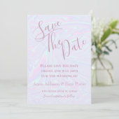 Nep holografisch effect textuur blauw save the date (Staand voorkant)
