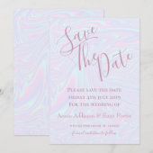 Nep holografisch effect textuur blauw save the date (Voorkant / Achterkant)