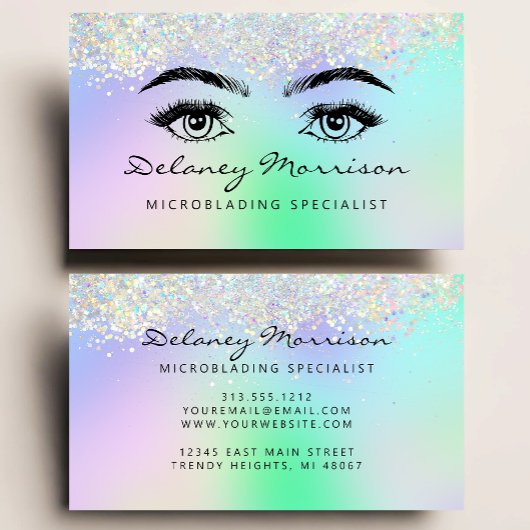 Nep holografisch glitter ogen microblading visitekaartje